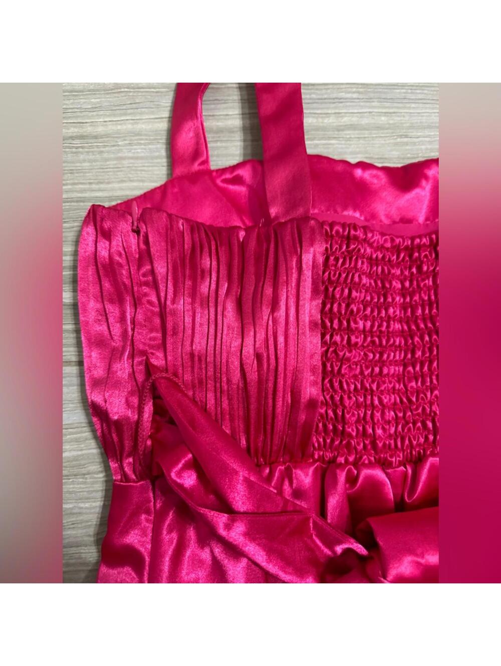 Anthropologie Maeve Hot Pink Satin Bow Mini Dress 6 Party Cocktail Barbie - Picture 6 of 9